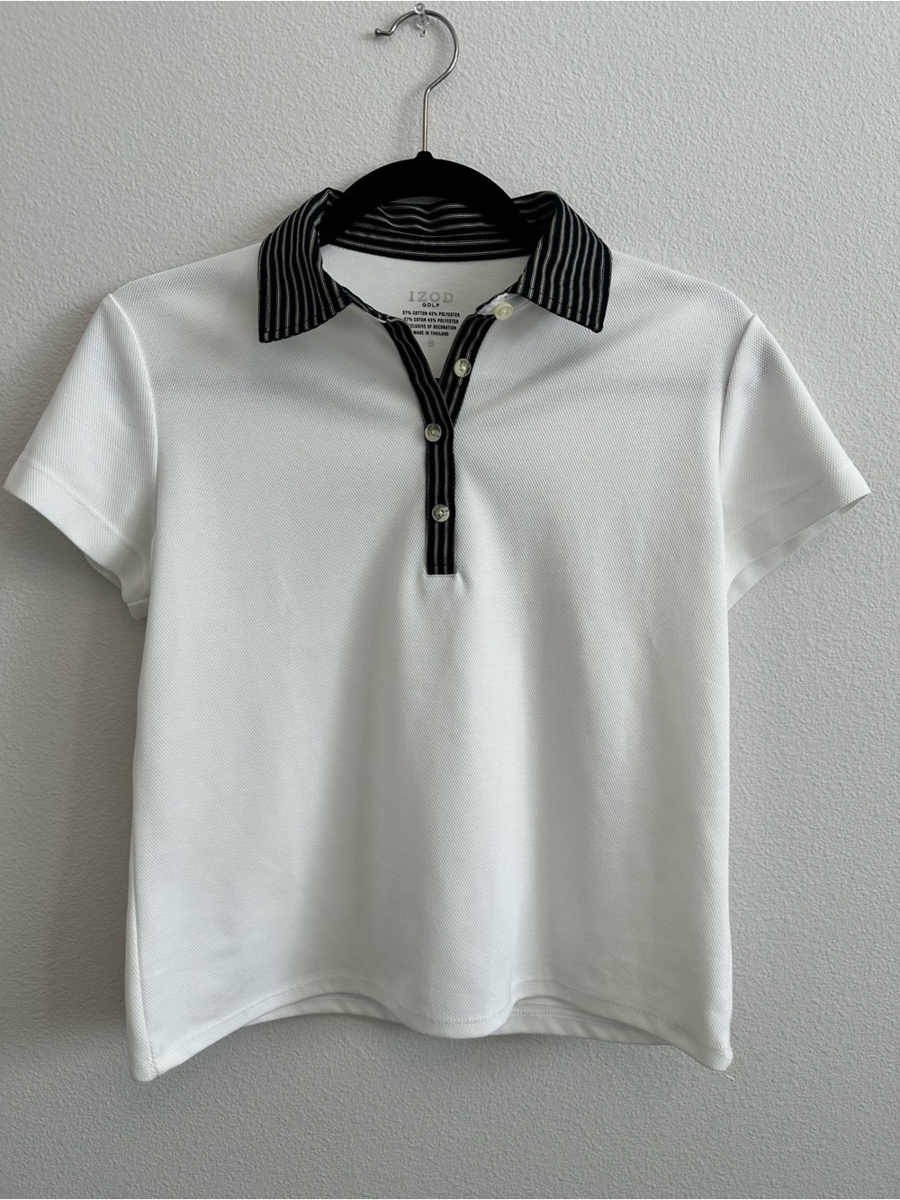 Women’s White Golf Polo Striped Collar Short Sleeve Size S Quiet Luxury